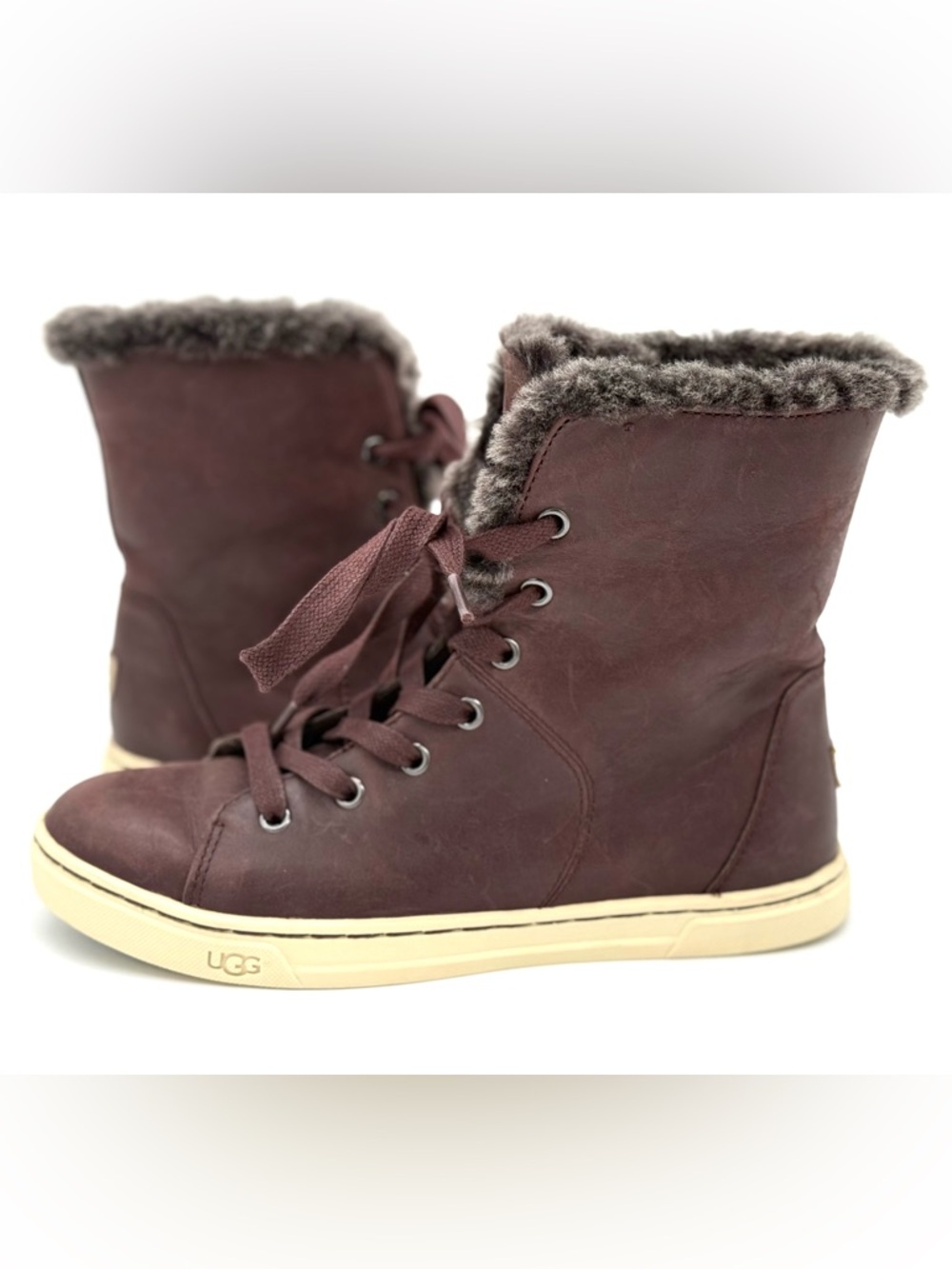 GUC UGG Croft Luxe Quilt High-Top Leather Sneaker Boots in Burgundy Brown 5.5